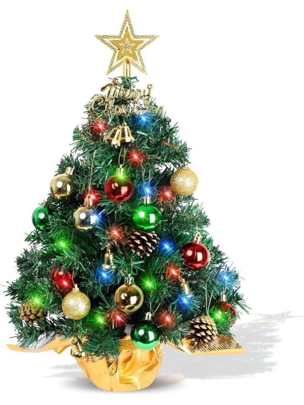 New 22" Tabletop Christmas Tree with 30 LED Lights, Star Topper for Indoor Decor